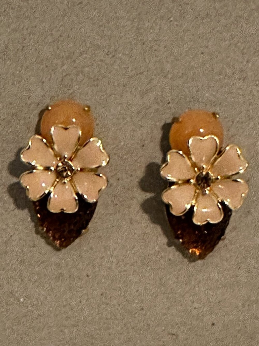 J.Crew Floral Statement Stud Earrings Brown & Blush